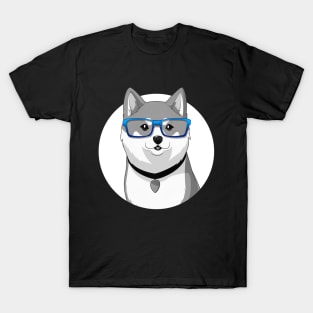 Cute Shiba Inu Dog with Nerdy Blue Glasses - Anime Shirt T-Shirt